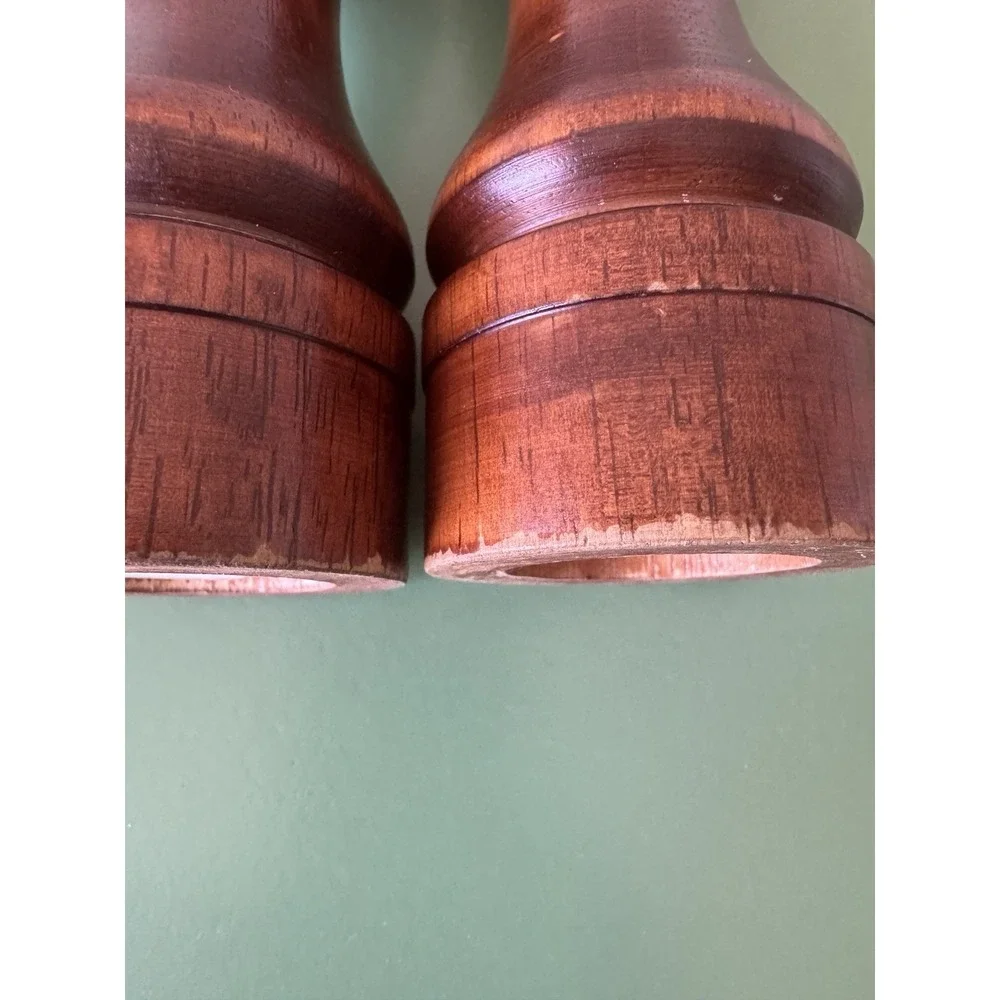 Vintage Mr. Dudley Solid Wood Pepper Grinder Mill & Salt Shaker Set Brown
